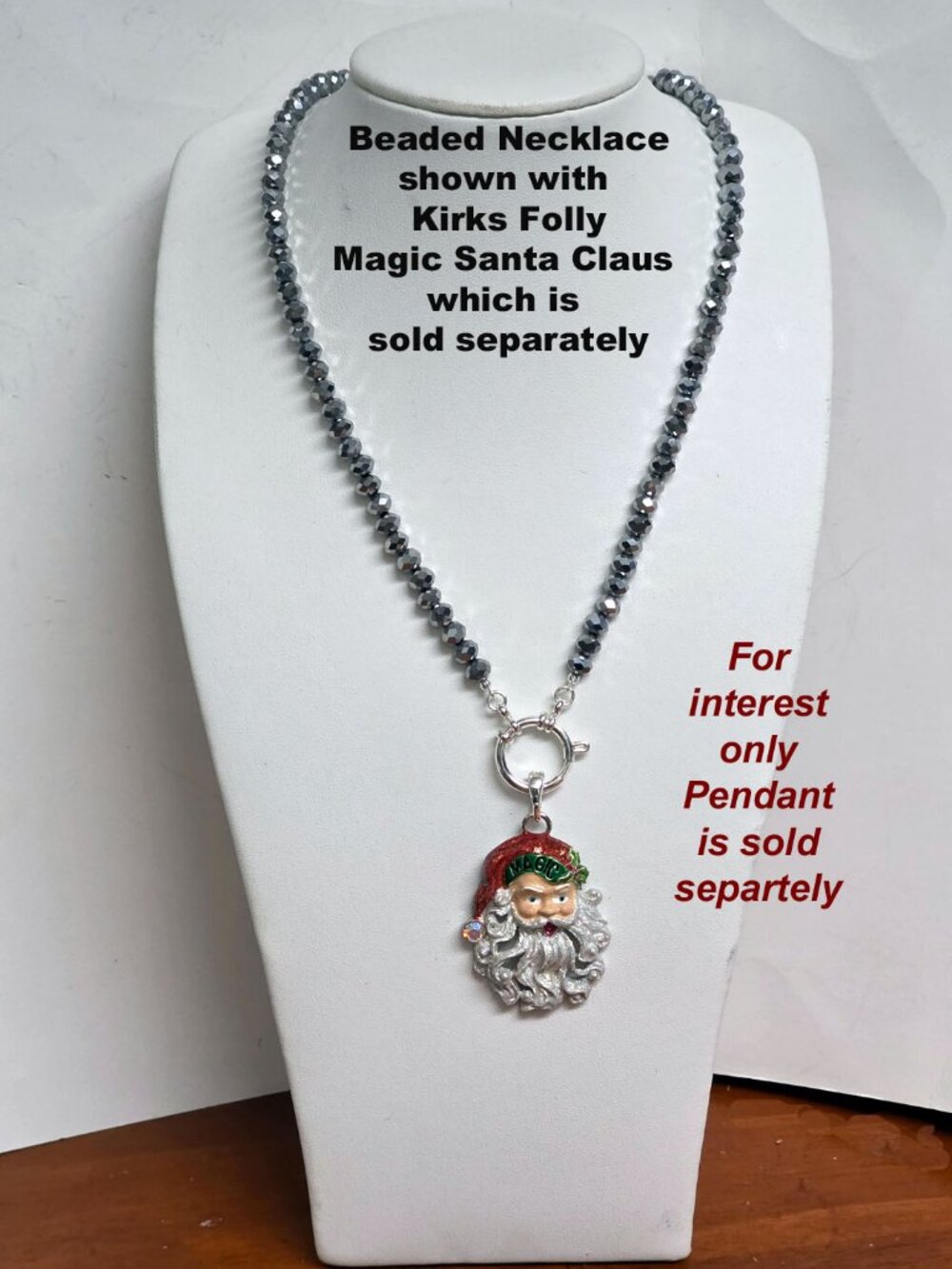 Kirks Folly Crystalized 6mm Beaded Sailor Clasp 18" CharmNecklace Light Hematite - Picture 7 of 10